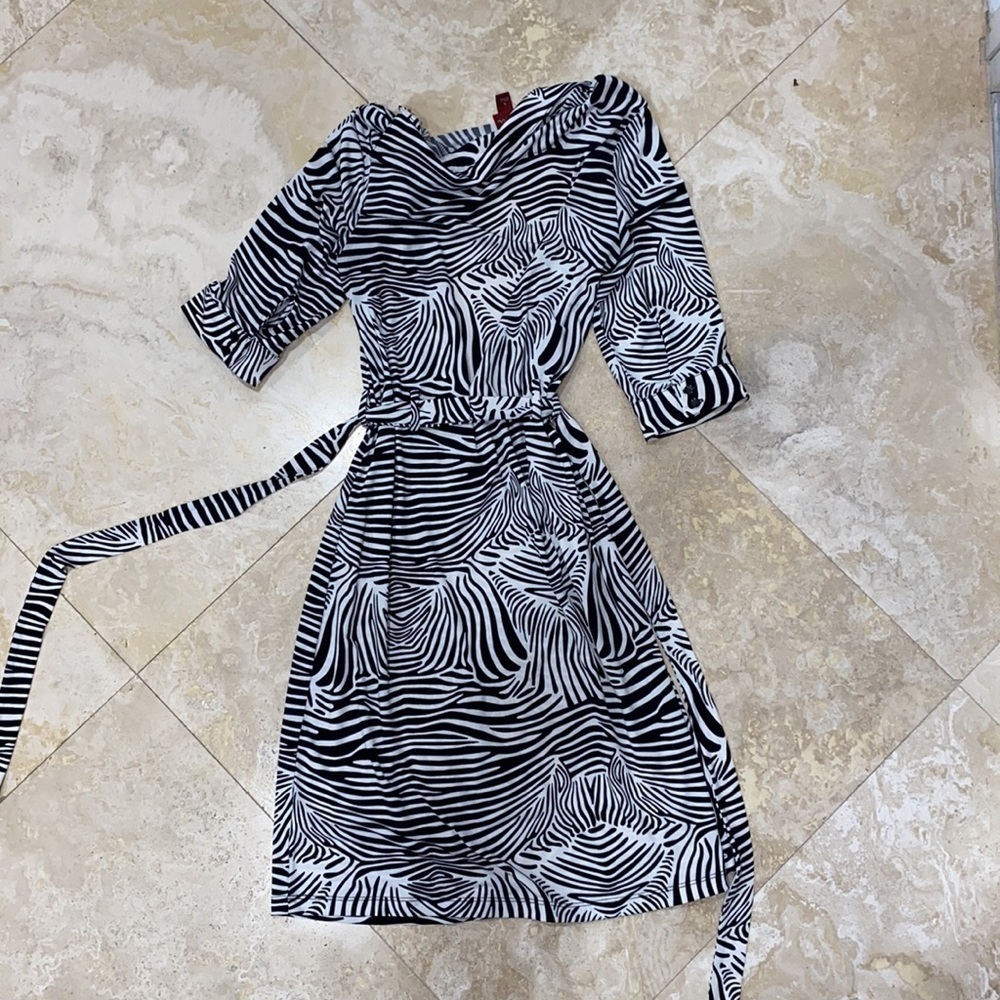 Merona Zebra Strip Button Down Knee length Dress w/ tie at waist - S - Picture 8 of 9